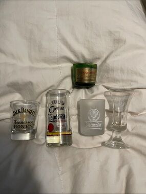 Jack Daniels Clear and Gold Lettering Shot Glass Set with Green Accent